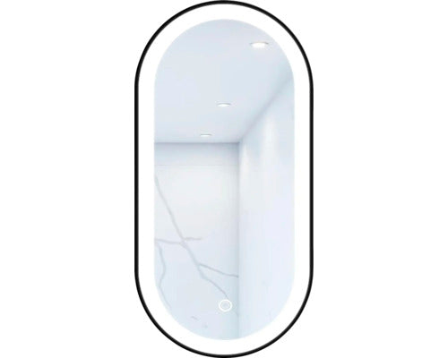 Oglinda Baie Cu Led Cordia Oval Line Premium 100x50 Cm Rama Neagra Senzor Touch Ip 44