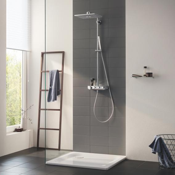 Sistem de dus cu termostat Grohe Euphoria SmartControl 310 Cube Duo, montare aparenta, butoane push&turn, dus de mana inclus, 2 functii, CoolTouch, etajera, anti-calcar, crom