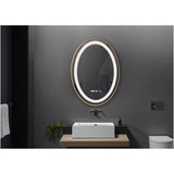 Oglinda baie Belform Fortuna, cu iluminare LED 3 culori, intrerupator Touch, ceas, functie dezaburire, 50x70 cm, rama aluminiu aurie, clasa energetica F