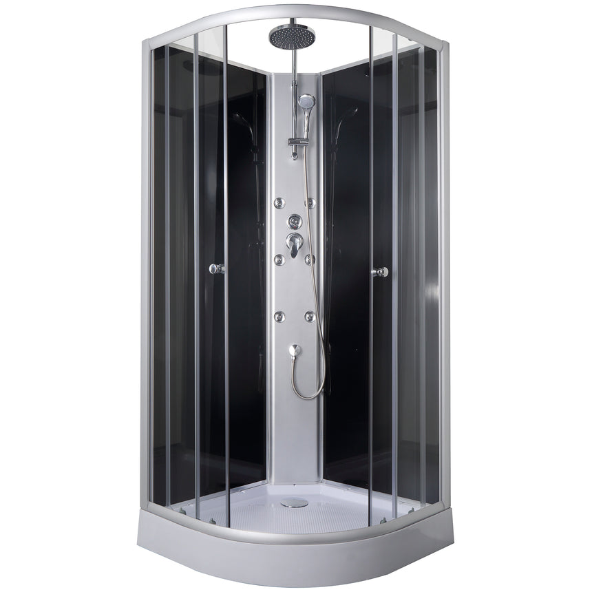 Cabina de dus cu hidromasaj Sanotechnik PS04, fara capac, 6 duze hidromasaj, sticla securizata, 5mm, cadita cu picioare si sifon, profile aluminiu, 90x90x215 cm