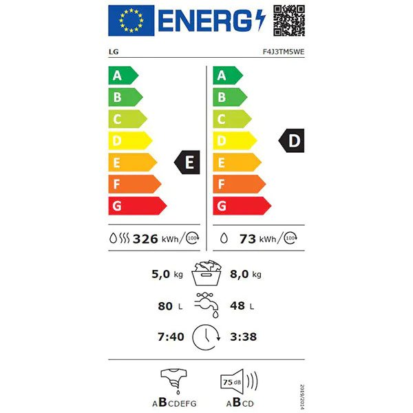 Masina de spalat rufe cu uscator LG F4J3TM5WE, 8 kg spalare, 5 kg uscare, 1400 rpm, Clasa D, Direct Drive, SmartDiagnosis, Alb