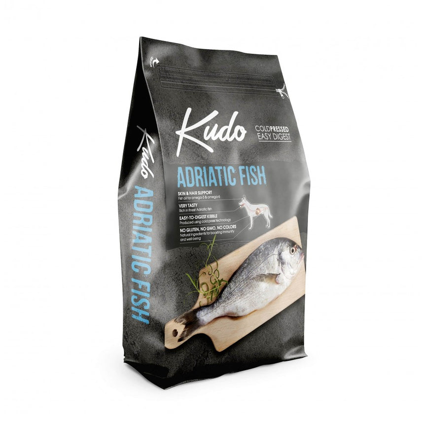 Hrana pentru caini, Kudo, Low Grain, Peste Adriatic, Medium si Maxi Adult, 1 an+, 3 Kg