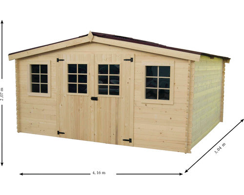 Casuta De Gradina Habrita Fara Podea Lemn Masiv Rasinoase 416x304 Cm Natur