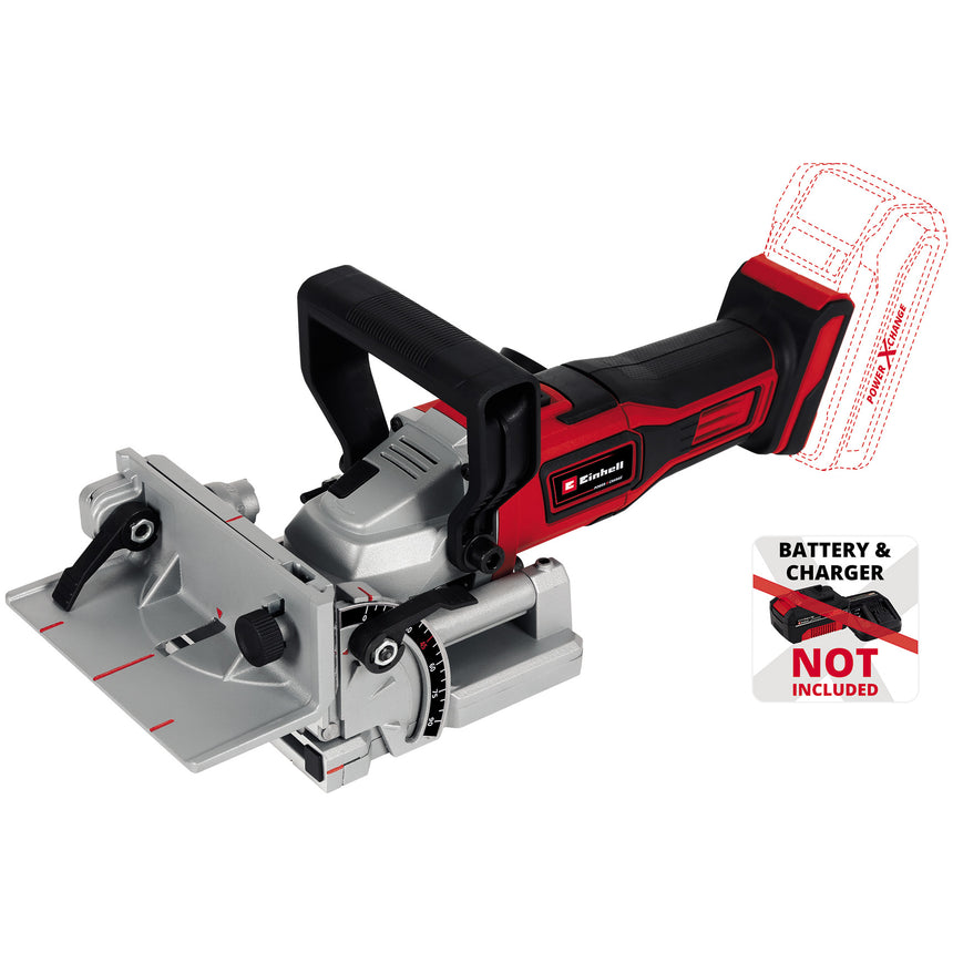 Masina de frezat pentru dibluri din lemn/biscuitor pe acumulator Einhell TE-BJ 18 Li - Solo, 18 V, 6500 RPM, 20 mm adancime, fara acumulator/incarcator
