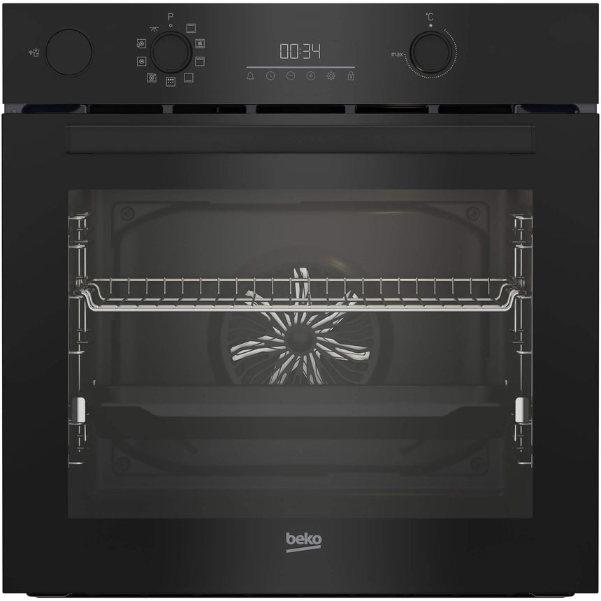 Cuptor incorporabil Beko BBIS17300XCMPE, Electric, 72 l Autocuratare pirolitica,RecycledNet, Steam Assisted Cooking, AeroPerfect, SteamShine Cleaning, Raft telescopic, Touch control + Butoane, Clasa A+, Sticla Negru