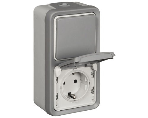 Intrerupator si Priza Legrand Plexo Ip55 Gri, Montaj Aplicat Vertical