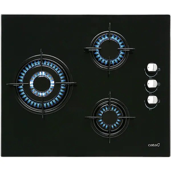Plita incorporabila CATA CI 6021 BK, Gaz, 3 arzatoare, Wok, Negru
