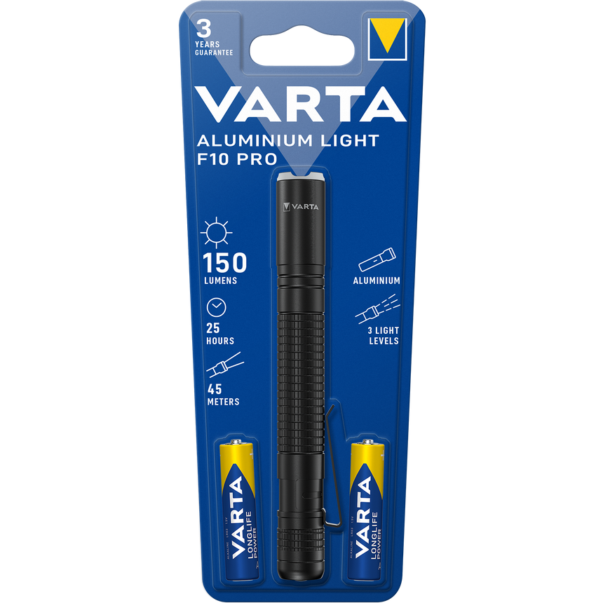 Lanterna LED Varta Aluminium Light F10 Pro, 150 lm, 2xAAA, Aluminiu, Negru