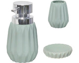 Set Dozator Sapun Lichid, Sapuniera Si Pahar Relief Ceramica Verde