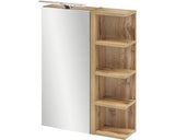 Dulap Baie cu Oglinda Matteo, 1 Usa, Polite in Lateral, Iluminare LED, PAL, 50x76 cm Stejar Natur