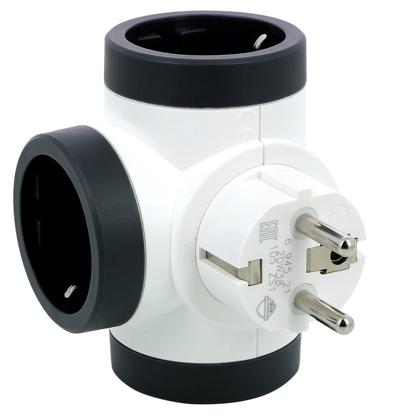 Adaptor rotativ pentru priza Legrand Revolution L694521, 3 prize laterale, 16A, Alb/Gri inchis