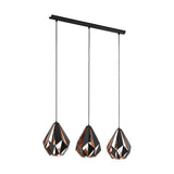 Pendul vintage Carlton 1, 49991, EGLO, 3xE27, otel negru, finisaj cupru, 110 x 80.5 x 20.5 cm, inaltime reglabila