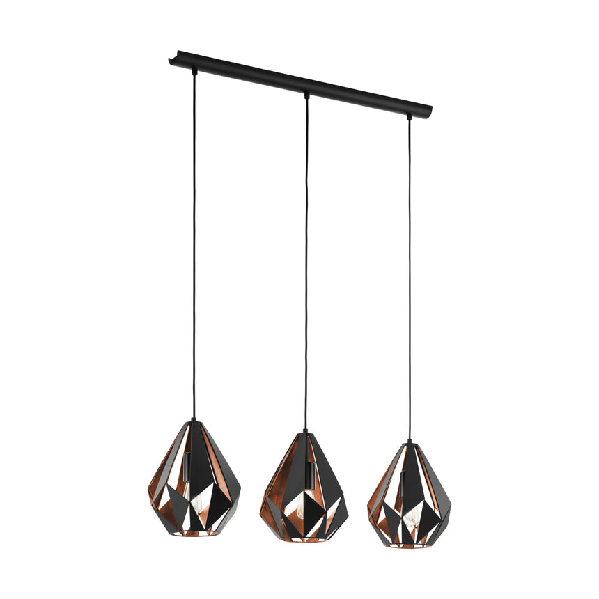 Pendul vintage Carlton 1, 49991, EGLO, 3xE27, otel negru, finisaj cupru, 110 x 80.5 x 20.5 cm, inaltime reglabila