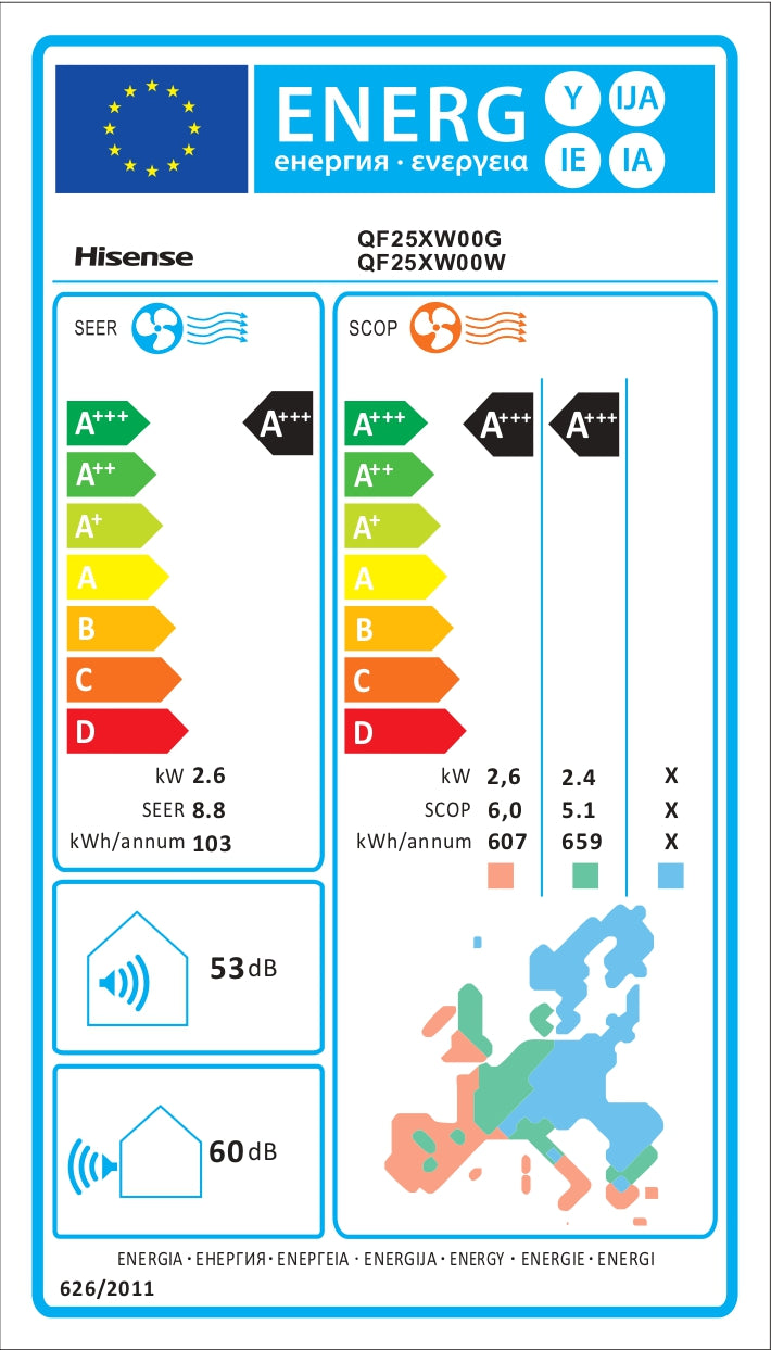 Aer Conditionat HISENSE QF25XW0E, 9000 BTU, A+++/A+++, Inverter, Sterilizare HiNano, Wi-Fi, Alb