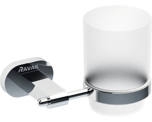 Pahar baie cu suport Ravak Chrome, sticla mata/crom lucios, 9,5 cm