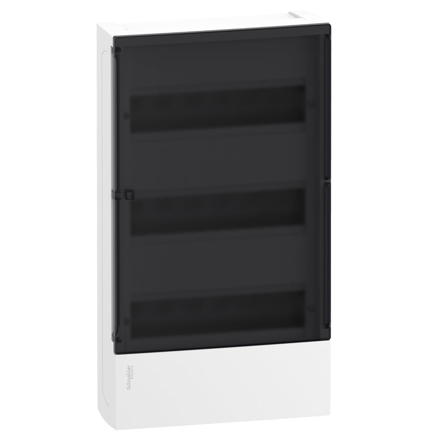 Tablou electric, cofret Schneider Electric Resi9, montaj aparent, 3 Randuri x 12 Module, usa fumurie