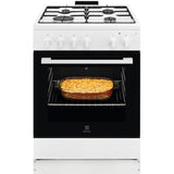 Aragaz Electrolux LKG604013W, Gaz, 4 arzatoare, Autocuratare Catalitica, Timer mecanic, Aprindere integrata plita si cuptor, Grill Electric, Rotisor, Iluminare cuptor, 60 cm, Alb