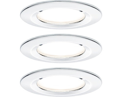 Spoturi incastrabile fixe Nova GU10 6,5W IP44, Ø78 mm, becuri LED cu 3 trepte de instensitate incluse, crom, pachet 3 bucati