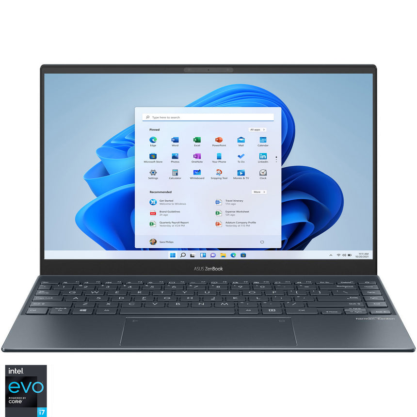 Laptop ultraportabil ASUS ZenBook 13 UX325EA cu procesor Intel® Core™ i7-1165G7, 13.3", Full HD, OLED, 8GB, 512GB SSD, Intel® Iris Xe Graphics, Windows 11 Home, Pine Grey
