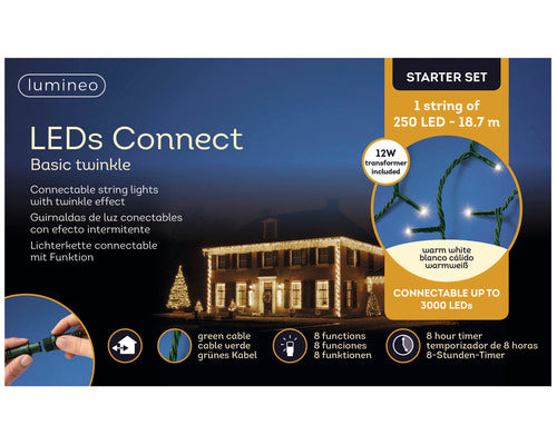 Instalatie Basic Lumineo Led Connect Pentru Interior Si Exterior 250 Led-uri Alb Cald