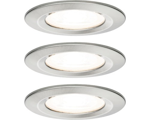 Spoturi incastrabile fixe Nova GU10 6,5W IP44, Ø78 mm, becuri LED cu 3 trepte de instensitate incluse, nichel mat, pachet 3 bucati