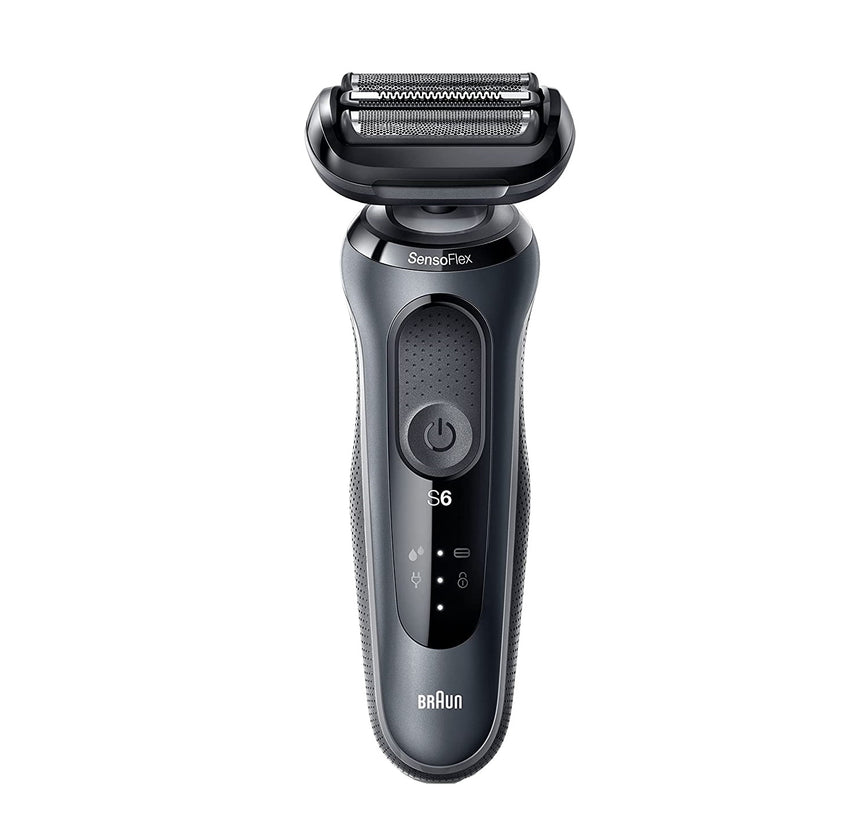 Aparat de ras electric Braun Series 6 61-N4500cs Wet&Dry, AutoSense, 4 elemente de taiere, SensoFlex, Statie de incarcare, accesorii pentru ingrijirea barbii, Trusa de voiaj, Gri