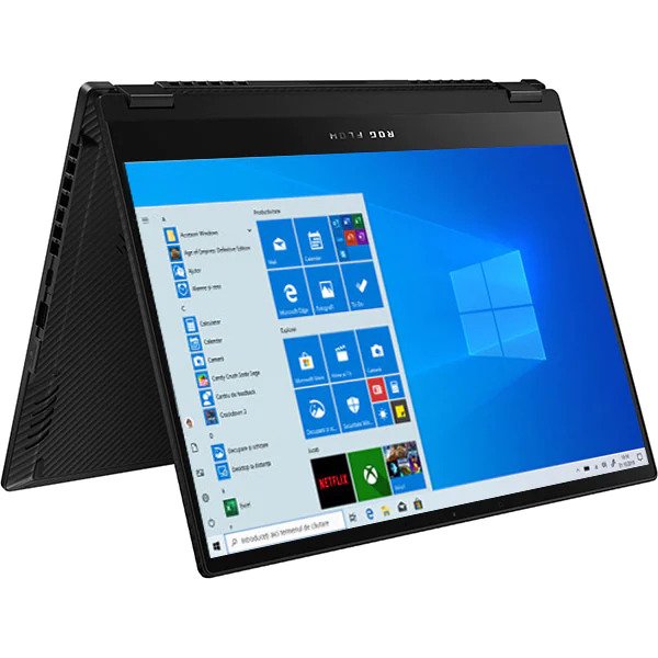 Laptop 2 in 1 ASUS ROG Flow X13 GV301QH-K5243T, AMD Ryzen 9 5980HS pana la 4.8GHz, 13.4" WQUXGA Touch, 32GB, SSD 1TB, NVIDIA GeForce GTX 1650 4GB + ROG XG Mobile RTX 3080, Windows 10 Home, Negru