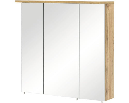Dulap Baie cu Oglinda SPS 800.1, 3 Usi, Iluminare, PAL, 80,5x72,3 cm Stejar Natur