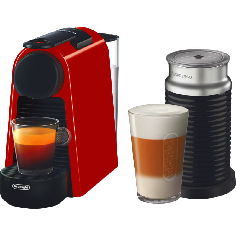 Pachet Espressor Nespresso by De'Longhi Essenza Mini Red, 19 bari, 1260 W, 0.6 l + aparat pentru spumare lapte AEROCCINO 3 Black 410W, set capsule degustare inclus