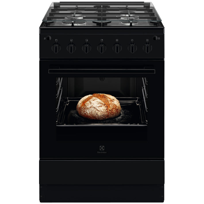 Aragaz Electrolux LKG604000K, 4 arzatoare, Gaz, Aprindere electrica, Autocuratare catalitica, Grill, 60 cm, Negru