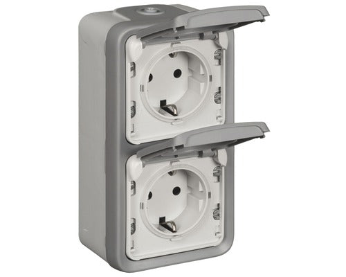 Priza Dubla Cu Impamantare Legrand Plexo Ip44 Gri, Montaj Aplicat Vertical
