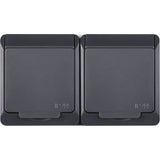 Priza dubla, Elektro-Plast, Termoplastic, 2P+Z, IP44, 250 V, 16 A, 130 x 75 x 48 mm, Gri antracit