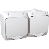 Priza dubla cu impamantare Schneider Cedar Plus WDE000523, IP44 alb, montaj aplicat orizontal