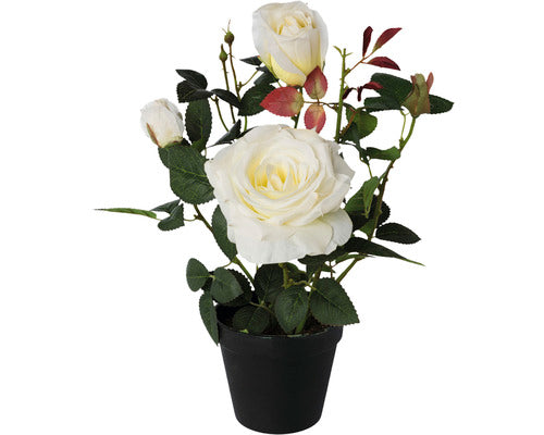 Planta Artificiala Tufa Trandafir In Ghiveci H 32 Cm Alb
