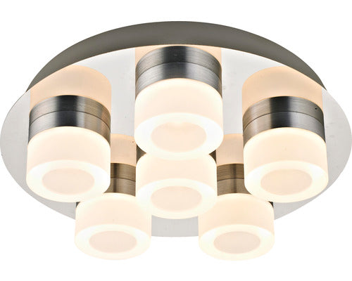 Plafoniera cu LED integrat Azimech 6x6W 630 lumeni, pentru baie IP44, crom/alb