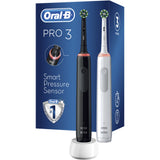 Set 2 x Periuta de dinti electrica Oral-B Pro 3 Cross Action, Curatare 3D, 3 programe, 1 incarcator, Negru/Alb
