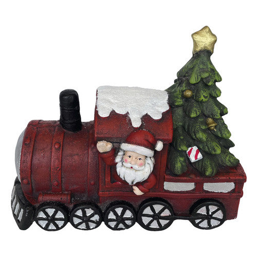 Decoratiune Craciun, Mos Craciun cu tren si bradut, 33,5 cm