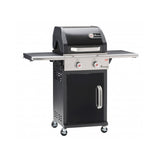 Gratar pe gaz Landmann Triton 12903, 2 arzatoare, termometru in capac, mese laterale rabatabile, roti pentru deplasare, suprafata de gatit fonta 48x44, 125x121x57, tava colectare grasime, PTS system, Negru