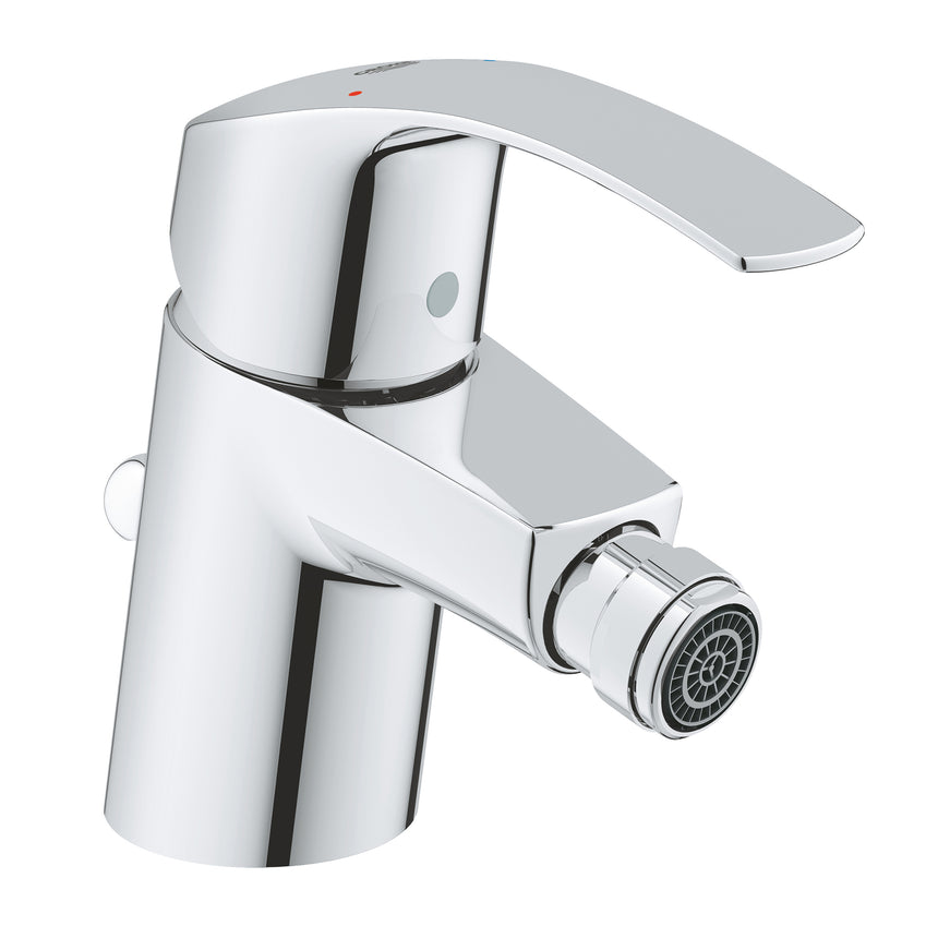Baterie bideu Grohe Eurosmart, 1/2'', marimea S, cartus ceramic, limitator debit si temperatura, set evacurare inclus, crom