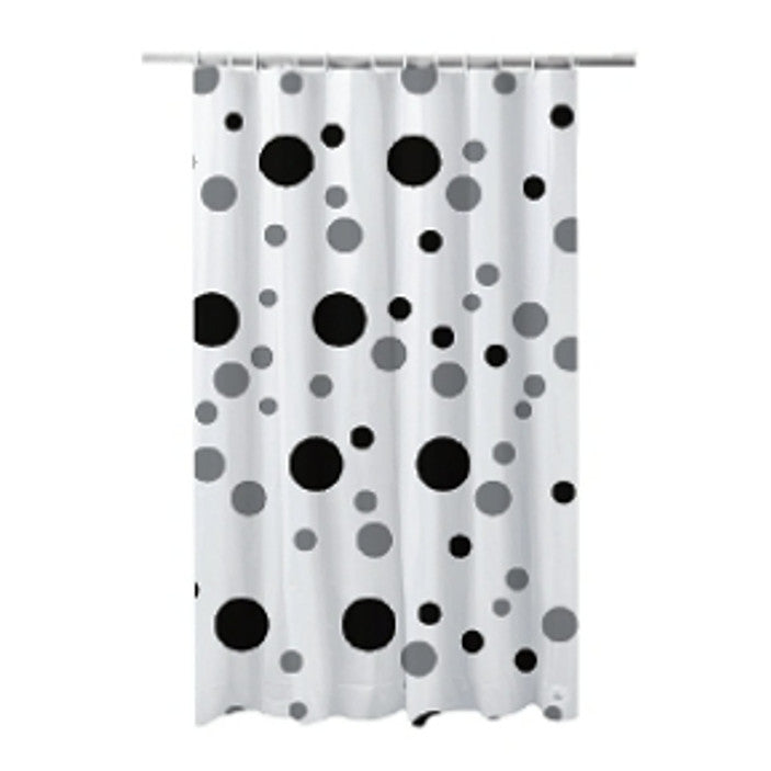 Perdea dus PVC cu 12 inele plastic, Frandis, 180x180 cm, PVC, alb/negru/gri