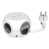 Prelungitor minicub Strohm, cu incarcare prin inductie, 3 prize, 3xUSB, 2.4A, intrerupator, cablu 3 m, Alb
