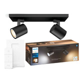 Spot luminos dublu Philips Hue Runner, Bluetooth, ZigBee Light Link, GU10, 10W (50W), 700 lm, lumina ambianta alba (2200-6500K), Intrerupator cu variator inclus, clasa energetica G