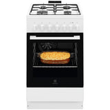 Aragaz Electrolux LKK520032W, Mixt, 4 arzatoare , Siguranta plita, Aprindere integrata, Cuptor electric, SteamBake, AirFry, Timer, Grill electric, Clasa A, 50 cm, Alb