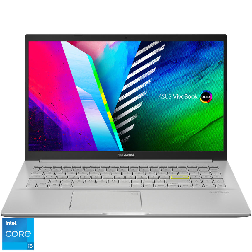 Laptop ASUS VivoBook 15 K513EA cu procesor Intel® Core™ i5-1135G7, 15.6", Full HD, OLED, 8GB, 512GB SSD, Intel Iris Xᵉ Graphics, No OS, Transparent Silver