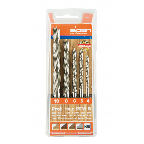 Set 5 burghie elicoidale pentru lemn 4-10 mm, Alpen, HSS, Argintiu
