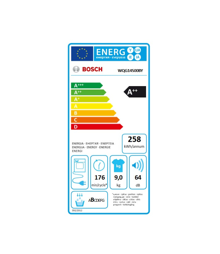 Uscator de rufe Bosch WQG14500BY, Pompa de caldura, 9 kg, Clasa A++, TouchControl, AutoDry, Alb