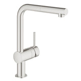 Baterie bucatarie cu dus retractabil Grohe Minta, cartus ceramic, 1/2'', monocomanda, Tip L, unghi pivotare 360, limitator debit, protectie reflux, supersteel