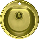 Chiuveta bucatarie Alveus Monarch Form 30, diametru 510mm, adancime 185 mm, sifon finisaj gold inclus, Inox, Gold