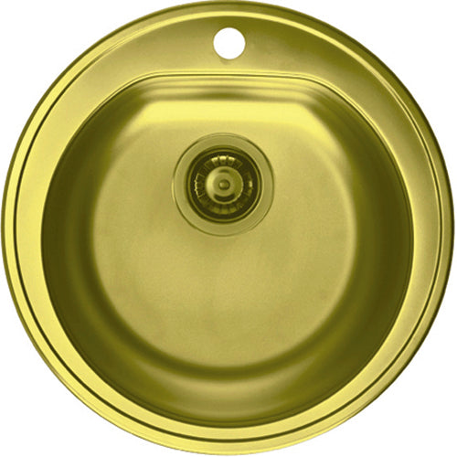 Chiuveta bucatarie Alveus Monarch Form 30, diametru 510mm, adancime 185 mm, sifon finisaj gold inclus, Inox, Gold