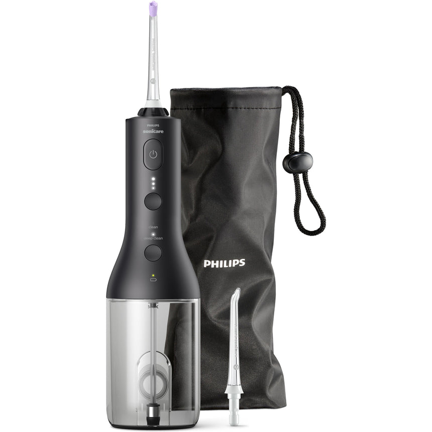 Irigator bucal tip dus bucal Philips Sonicare HX3826/33 cu tehnologie QuadStream, portabil, 2 moduri de curatare, 3 niveluri de intensitate , include 2 x capete de curatare si 1 x husa trasport, negru